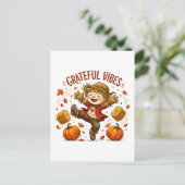 Dankbare Vibes Vogelscheuche Herbst Postkarte (Stehend Vorderseite)