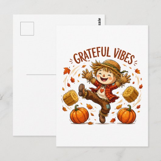 Dankbare Vibes Vogelscheuche Herbst Postkarte (Vorne/Hinten)