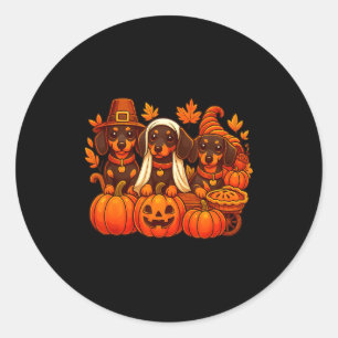 Dankbarer Dachshund Wurst Hund Thanksgiving Kürbis Runder Aufkleber