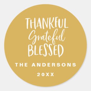 Dankbarer, dankbarer, gesegneter Erntedank Runder Aufkleber
