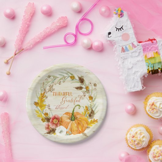 Dankbarer dankbarer gesegneter Herbst-Ernte-Kürbis Pappteller (Party)