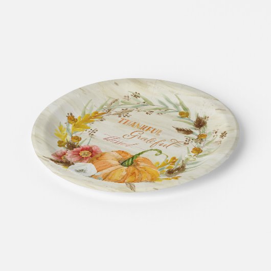 Dankbarer dankbarer gesegneter Herbst-Ernte-Kürbis Pappteller (Schrägansicht)