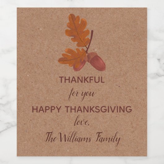 Dankbarer Erntedank Acorn Personalisiert Weinetikett (Einzelnes Label)