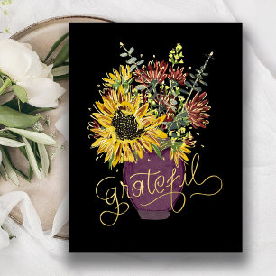 Dankbarer Erntedank Bouquet Gold Folien Feiertagspostkarte