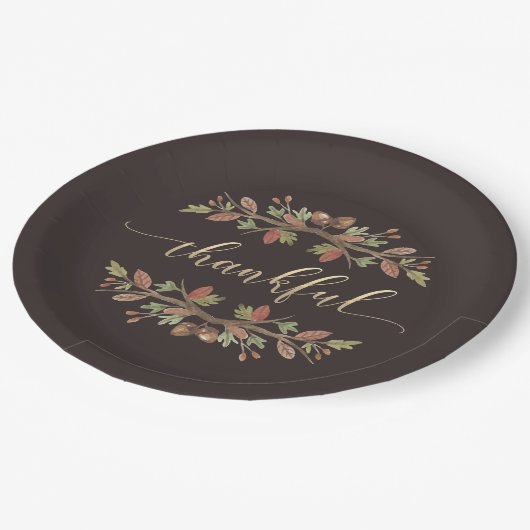 DANKBARER ERNTEDANK-FALL-LAUB-PAPIER-TELLER PAPPTELLER (Schrägansicht)