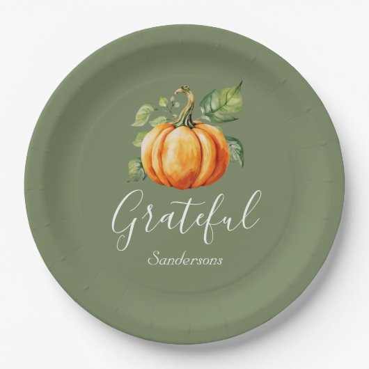 Dankbarer Erntedank Orange Pumpkin Personalisiert Pappteller (Vorderseite)