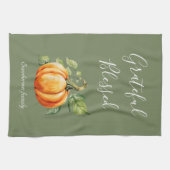 Dankbarer Erntedank Pumpkin Moss Green Geschirrtuch (Horizontal)