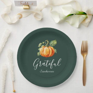 Dankbarer Erntedank Pumpkin Personalisiert Pappteller