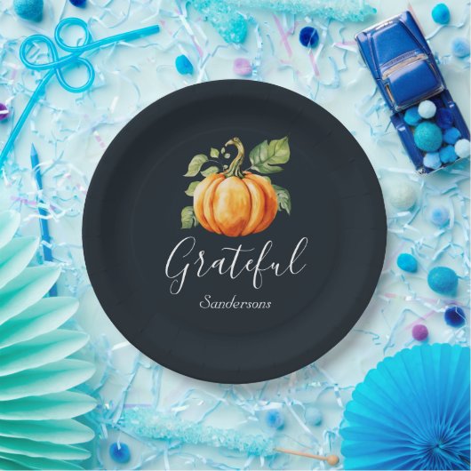 Dankbarer Erntedank Pumpkin Personalisiert Pappteller (Party)