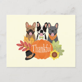 Dankbarer französischer Bulldogs-Erntedank Feiertagspostkarte