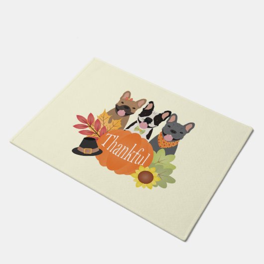 Dankbarer französischer Bulldogs-Erntedank Fußmatte (Schrägansicht)