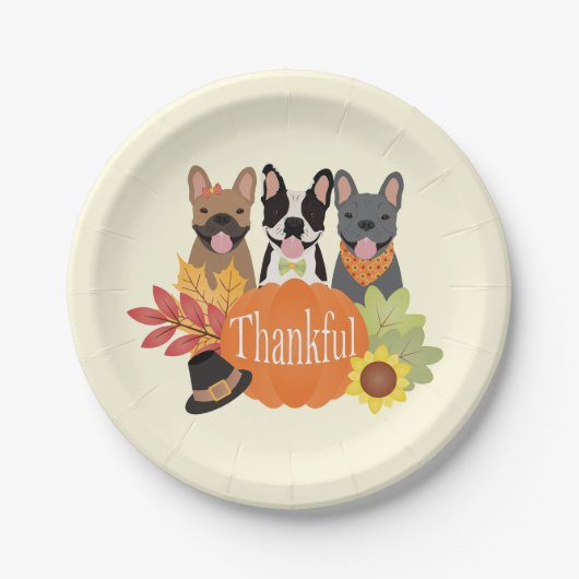 Dankbarer französischer Bulldogs-Erntedank Pappteller (Vorderseite)