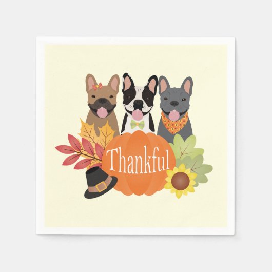Dankbarer französischer Bulldogs-Erntedank Serviette (Vorderseite)