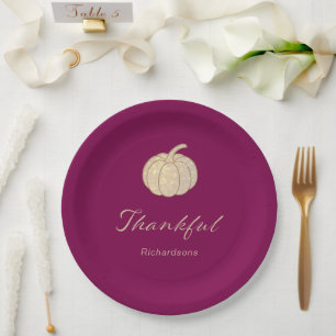 Dankbarer Glitter-Kürbis burgunderrot Thanksgiving Pappteller
