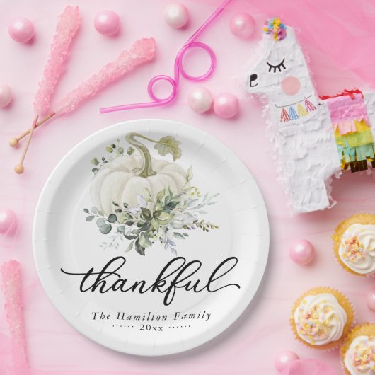 Dankbarer Greenery White Pumpkin Erntedank Pappteller (Party)