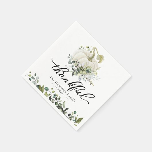 Dankbarer Greenery White Pumpkin Erntedank Serviette (Ecke)