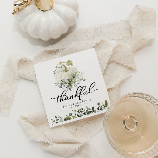 Dankbarer Greenery White Pumpkin Erntedank Serviette