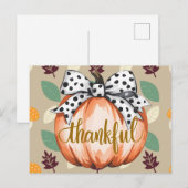 Dankbarer Kürbis mit gepunkteter Schleife Postkarte (Vorne/Hinten)