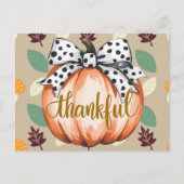 Dankbarer Kürbis mit gepunkteter Schleife Postkarte (Vorderseite)