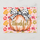 Dankbarer Kürbis mit gepunkteter Schleife Postkarte (Vorderseite)