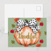 Dankbarer Kürbis mit gepunkteter Schleife Postkarte (Vorne/Hinten)