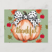 Dankbarer Kürbis mit gepunkteter Schleife Postkarte (Vorderseite)