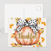 Dankbarer Kürbis mit gepunkteter Schleife Postkarte (Vorne/Hinten)