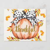 Dankbarer Kürbis mit gepunkteter Schleife Postkarte (Vorderseite)