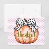 Dankbarer Kürbis mit gepunkteter Schleife Postkarte (Vorne/Hinten)