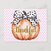 Dankbarer Kürbis mit gepunkteter Schleife Postkarte (Vorderseite)