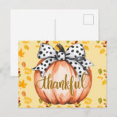 Dankbarer Kürbis mit gepunkteter Schleife Postkarte (Vorne/Hinten)