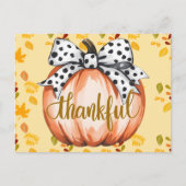 Dankbarer Kürbis mit gepunkteter Schleife Postkarte (Vorderseite)