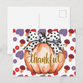 Dankbarer Kürbis mit gepunkteter Schleife Postkarte (Vorne/Hinten)