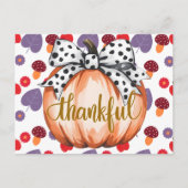 Dankbarer Kürbis mit gepunkteter Schleife Postkarte (Vorderseite)