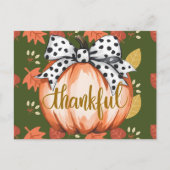Dankbarer Kürbis mit gepunkteter Schleife Postkarte (Vorderseite)