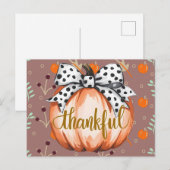 Dankbarer Kürbis mit gepunkteter Schleife Postkarte (Vorne/Hinten)