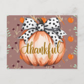 Dankbarer Kürbis mit gepunkteter Schleife Postkarte (Vorderseite)