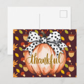 Dankbarer Kürbis mit gepunkteter Schleife Postkarte (Vorne/Hinten)