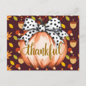 Dankbarer Kürbis mit gepunkteter Schleife Postkarte (Vorderseite)