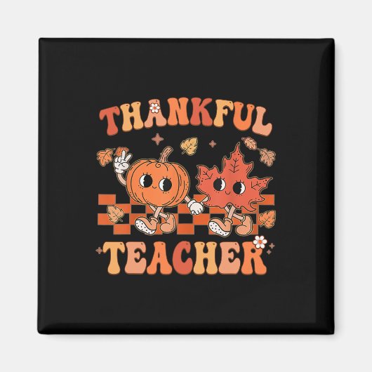 Dankbarer Lehrer Retro Groovy Erntedank Fall 1 Magnet (Vorne)