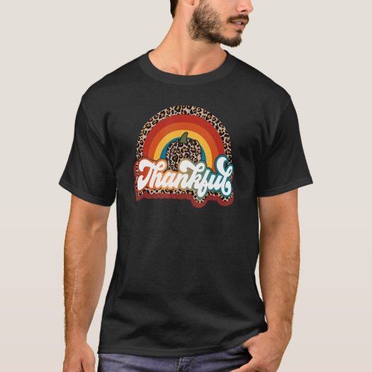 Dankbarer Leopard Pumpkin Trendy Fall Erntedank T-Shirt (Vorderseite)