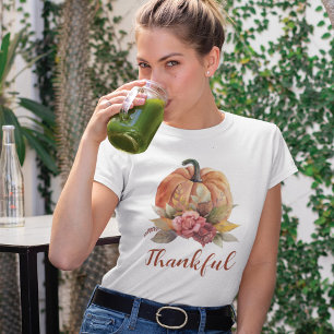 Dankbarer Orange Kürbis Herbst Floral Erntedankfes T-Shirt