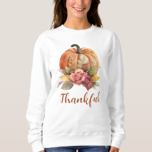 Dankbarer Oranger Kürbis Herbst Floral Erntedankfe Sweatshirt
