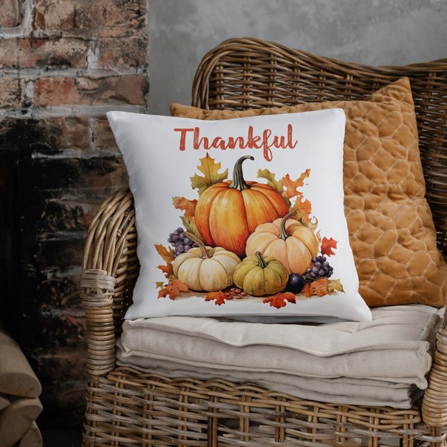 Dankbarer Pumpkin Herbst Erntedank Kissen (Thankful Pumpkin Fall Autumn Thanksgiving Throw Pillow)
