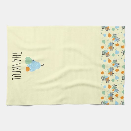 Dankbarer Pumpkin Patch Orange Blue Geschirrtuch (Horizontal)