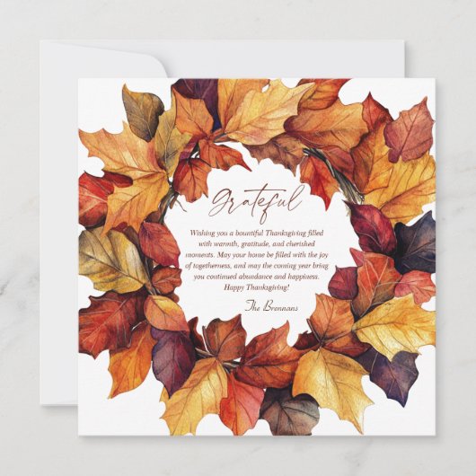 Dankbarer Rustikaler Fall Wreath-Erntedank Einladung (Vorderseite)