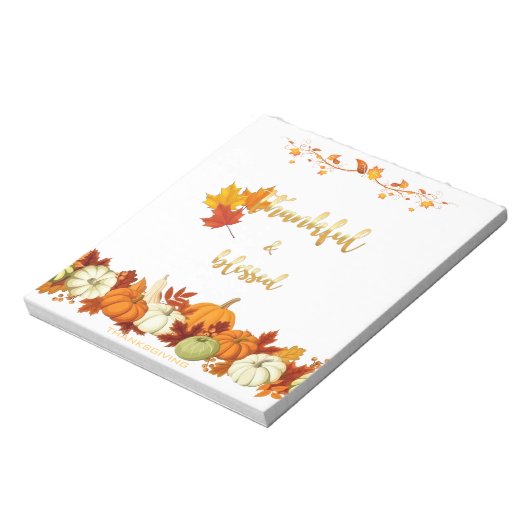 Dankbarer und gesegneter Goldener Script-Erntedank Notizblock (Rotiert)