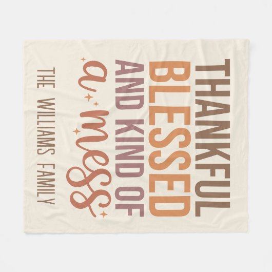 Dankbarer und gesegneter Text Gemütlicher Herbst H Fleecedecke (Vorderseite (Horizontal))