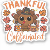 Dankbarer und koffeinierter, lustiger Erntedank-Ka Aufkleber (Vorderseite)