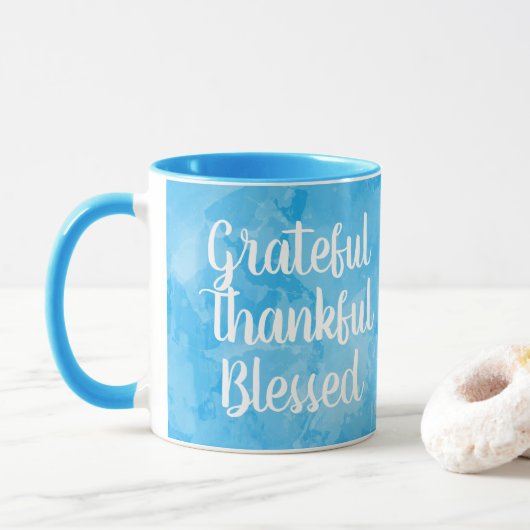 Dankbares dankbares gesegnetes blaues Aquarell Tasse (Mit Donut)